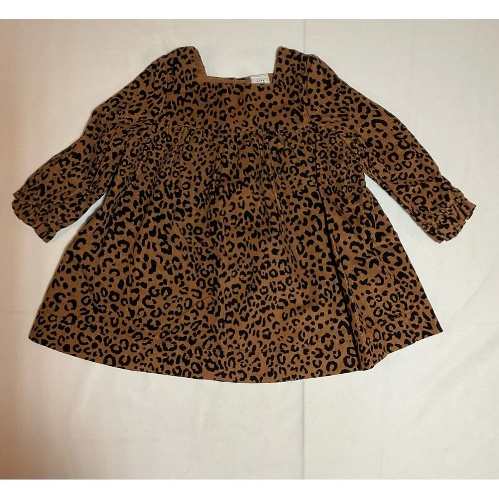 Gap Baby Girls 6-12 Months Brown Leopard Print Corduroy Long Sleeve Dress